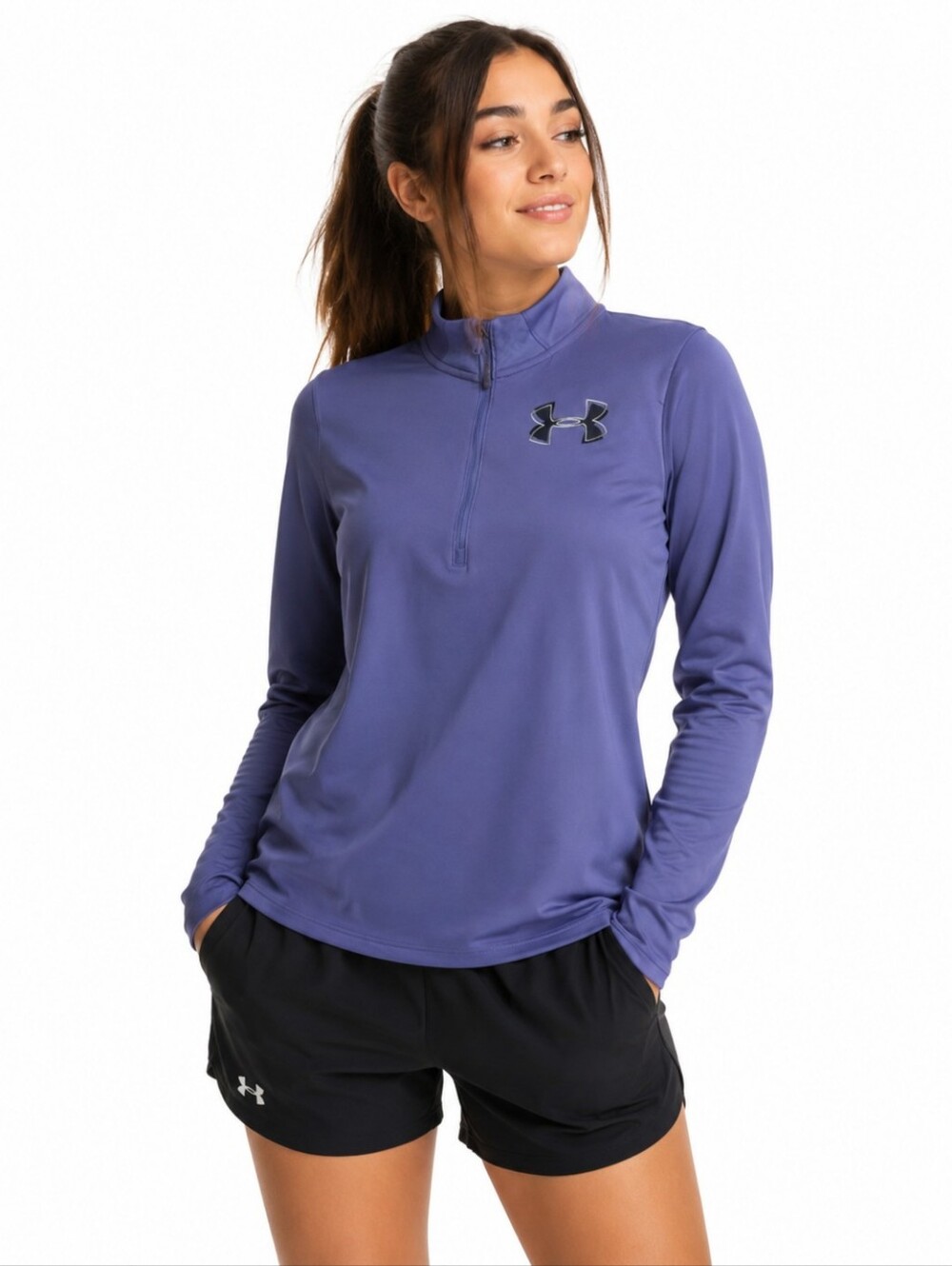 Girls Under Armour Sweatshirt XL Purple Black ColdGear